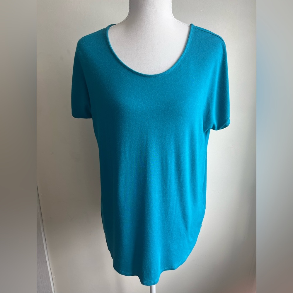 Adrienne Vittadini Teal Modal Stretch Scoop Neck Tee Top Size M